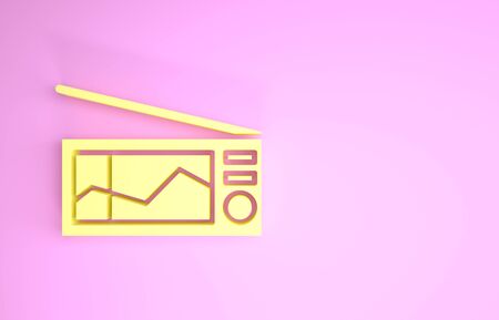 Yellow Radio with antenna icon isolated on pink background. Minimalism concept. 3d illustration 3D renderの写真素材