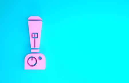 Pink Blender icon isolated on blue background. Kitchen electric stationary blender with bowl. Cooking smoothies, cocktail or juice. Minimalism concept. 3d illustration 3D renderの写真素材