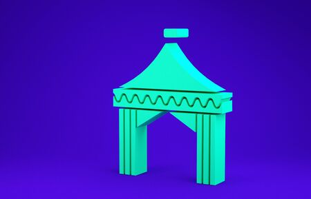 Green Camping tent icon isolated on blue background. Carnival camping tent. Amusement park. Minimalism concept. 3d illustration 3D renderの写真素材