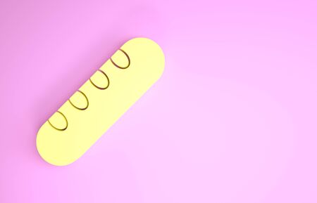 Yellow French baguette bread icon isolated on pink background. Minimalism concept. 3d illustration 3D renderの写真素材