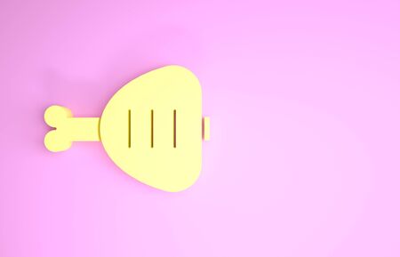 Yellow Chicken leg icon isolated on pink background. Chicken drumstick. Minimalism concept. 3d illustration 3D renderの写真素材
