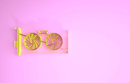 Yellow Video graphic card icon isolated on pink background. Minimalism concept. 3d illustration 3D renderの写真素材
