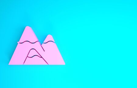Pink Mountains icon isolated on blue background. Symbol of victory or success concept. Minimalism concept. 3d illustration 3D renderの写真素材