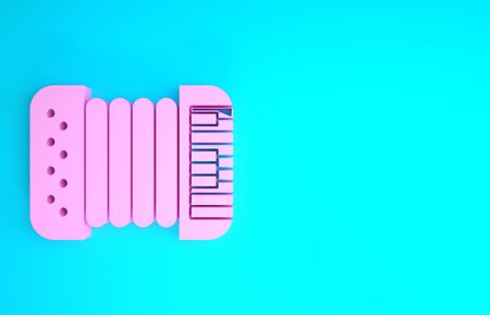 Pink Musical instrument accordion icon isolated on blue background. Classical bayan, harmonic. Minimalism concept. 3d illustration 3D renderの写真素材