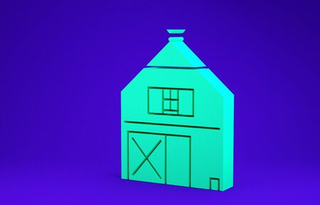 Green Farm House concept icon isolated on blue background. Rustic farm landscape. Minimalism concept. 3d illustration 3D renderの写真素材