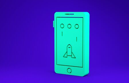 Green Smartphone and playing in game icon isolated on blue background. Mobile gaming concept. Minimalism concept. 3d illustration 3D renderの写真素材
