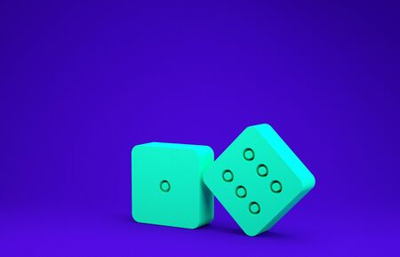 Green Game dice icon isolated on blue background. Casino gambling. Minimalism concept. 3d illustration 3D renderの写真素材