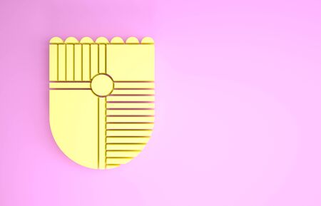Yellow Shield for game icon isolated on pink background. Minimalism concept. 3d illustration 3D renderの写真素材