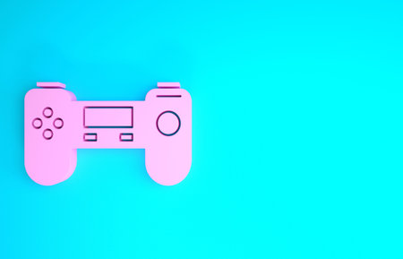 Pink Gamepad icon isolated on blue background. Game controller. Minimalism concept. 3d illustration...