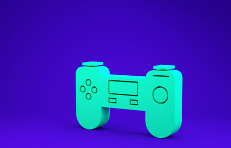 Green Gamepad icon isolated on blue background. Game controller. Minimalism concept. 3d illustration...