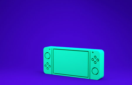 Green Portable video game console icon isolated on blue background. Gamepad sign. Gaming concept....