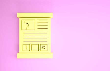 Yellow Game guide icon isolated on pink background. User manual, instruction, guidebook, handbook. Minimalism concept. 3d illustration 3D renderの写真素材