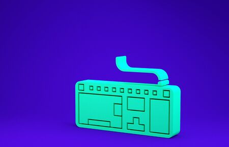 Green Computer keyboard icon isolated on blue background. PC component sign. Minimalism concept. 3d illustration 3D renderの写真素材