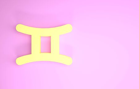 Yellow Gemini zodiac sign icon isolated on pink background. Astrological horoscope collection. Minimalism concept. 3d illustration 3D renderの写真素材