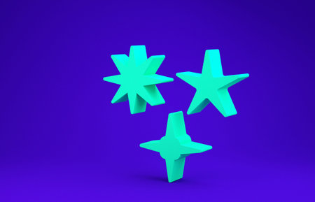 Green Falling star icon isolated on blue background. Meteoroid, meteorite, comet, asteroid, star...