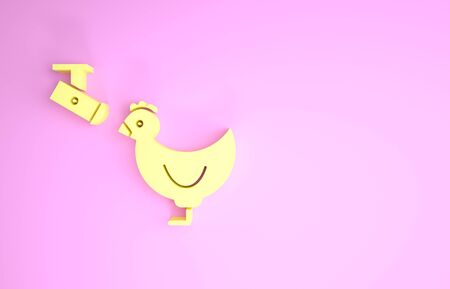 Yellow Chicken farm and wireless Controlling CCTV security camera icon isolated on pink background. Minimalism concept. 3d illustration 3D renderの写真素材