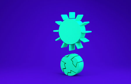 Green Solstice icon isolated on blue background. Minimalism concept. 3d illustration 3D render