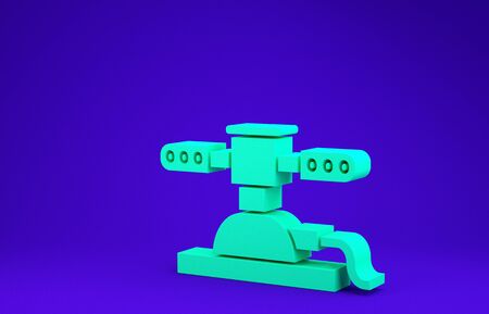 Green Automatic irrigation sprinklers icon isolated on blue background. Watering equipment. Garden element. Spray gun icon. Minimalism concept. 3d illustration 3D renderの写真素材