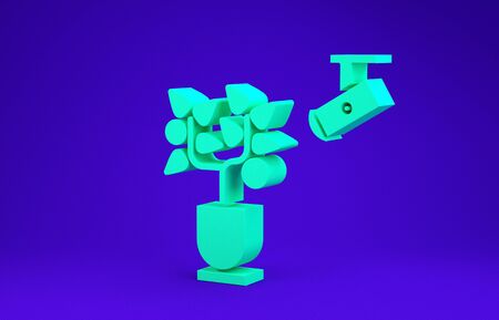 Green Smart farming technology - farm automation system in app icon isolated on blue background. Minimalism concept. 3d illustration 3D renderの写真素材