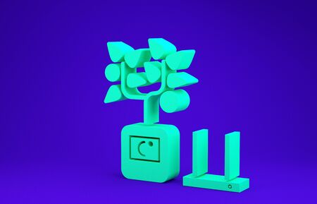 Green Smart farming technology - farm automation system in app icon isolated on blue background. Minimalism concept. 3d illustration 3D renderの写真素材