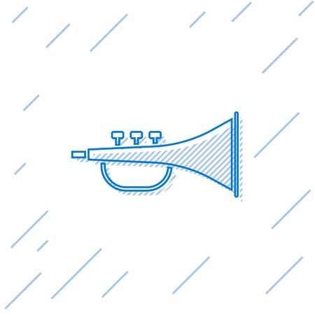 Blue line Musical instrument trumpet icon isolated on white background. Vector Illustrationのイラスト素材