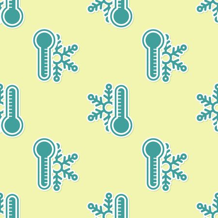 Green Thermometer with snowflake icon isolated seamless pattern on yellow background. Vector Illustrationのイラスト素材