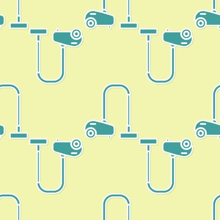 Green Vacuum cleaner icon isolated seamless pattern on yellow background. Vector Illustrationのイラスト素材