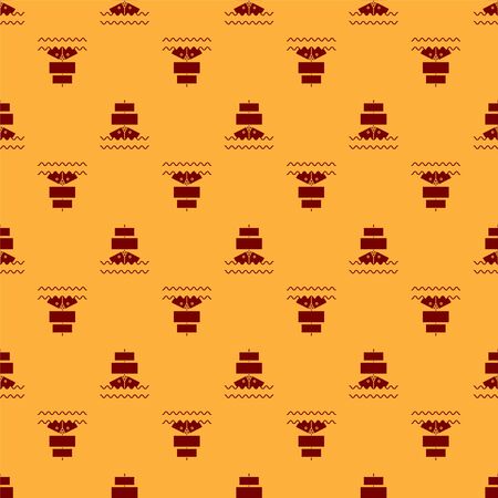 Red Ship icon isolated seamless pattern on brown background. Vector Illustrationのイラスト素材