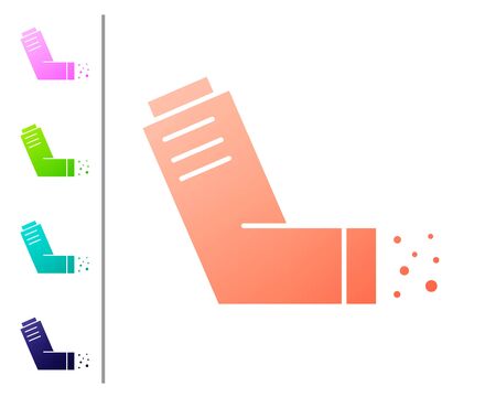 Coral Inhaler icon isolated on white background. Breather for cough relief, inhalation, allergic patient. Medical allergy asthma inhaler spray. Set color icons. Vector Illustrationのイラスト素材