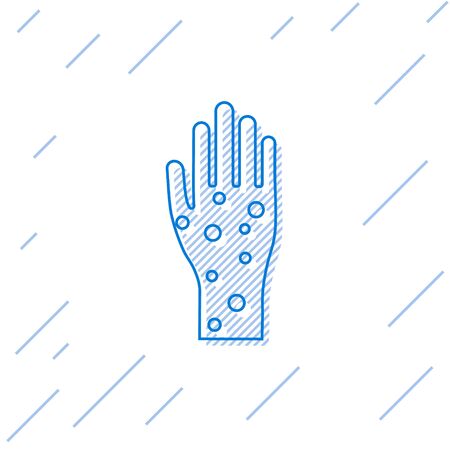 Blue line Hand with psoriasis or eczema icon isolated on white background. Concept of human skin response to allergen or chronic body problem. Vector Illustrationのイラスト素材
