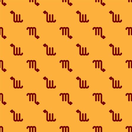 Red Scorpio zodiac sign icon isolated seamless pattern on brown background. Astrological horoscope collection. Vector Illustrationのイラスト素材