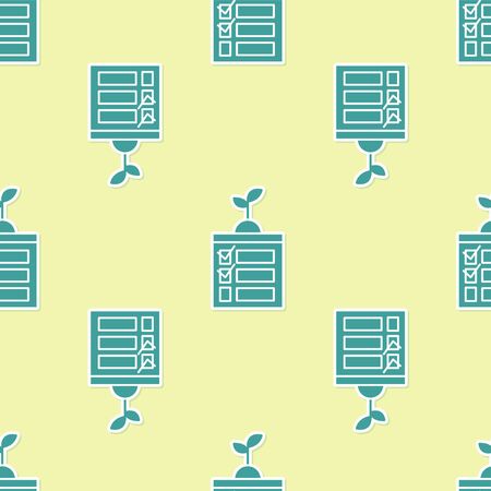 Green Smart farming technology - timer farm automation system in app icon isolated seamless pattern on yellow background. Vector Illustrationのイラスト素材