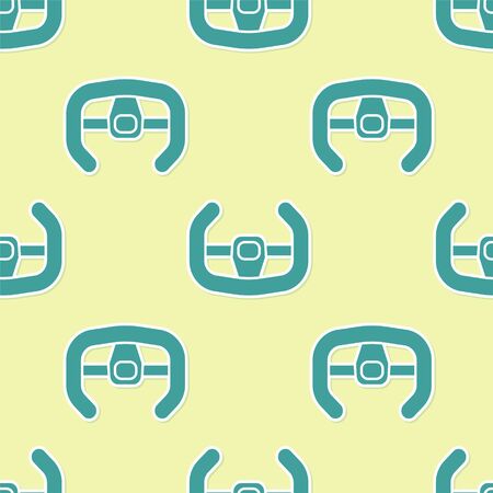 Green Sport steering wheel icon isolated seamless pattern on yellow background. Car wheel icon. Vector Illustrationのイラスト素材