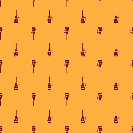 Red Construction jackhammer icon isolated seamless pattern on brown background. Vector Illustrationのイラスト素材