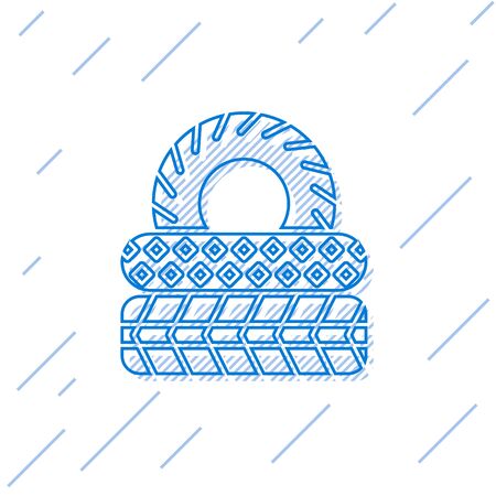 Blue line Car tire icon isolated on white background. Vector Illustrationのイラスト素材