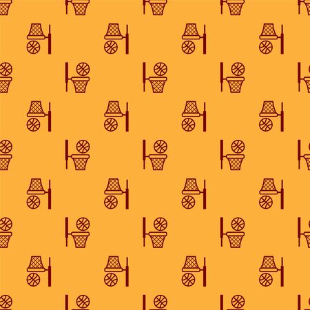 Red Basketball ball and basket icon isolated seamless pattern on brown background. Ball in basketball hoop. Vector Illustrationのイラスト素材