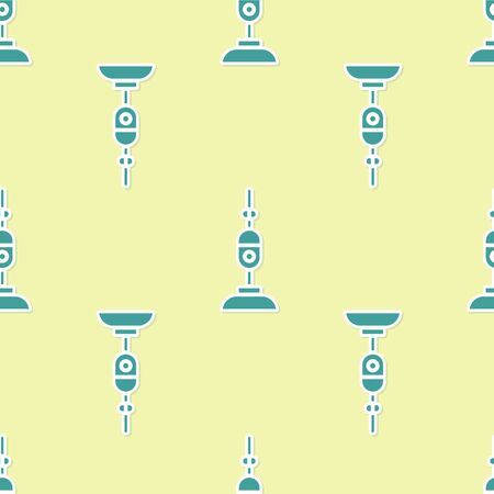 Green Vacuum cleaner icon isolated seamless pattern on yellow background. Vector Illustrationのイラスト素材
