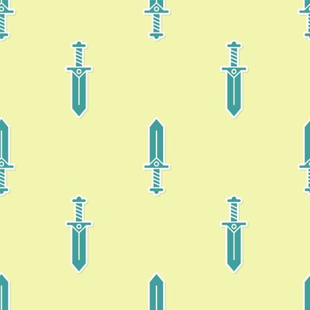 Green Sword for game icon isolated seamless pattern on yellow background. Vector Illustrationのイラスト素材