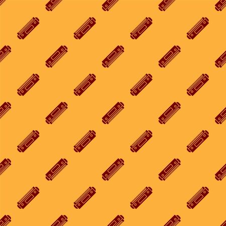 Red Harmonica icon isolated seamless pattern on brown background. Musical instrument. Vector Illustrationのイラスト素材