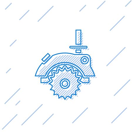 Blue line Electric circular saw with steel toothed disc icon isolated on white background. Electric hand tool for cutting wood or metal. Vector Illustrationのイラスト素材