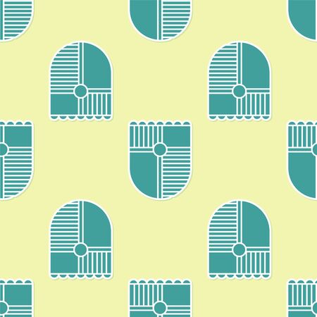 Green Shield for game icon isolated seamless pattern on yellow background. Vector Illustrationのイラスト素材