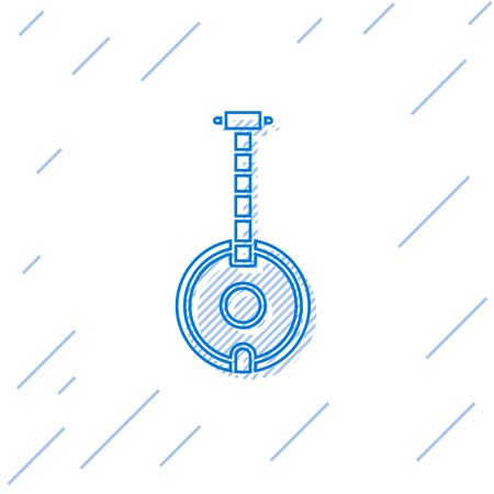 Blue line Banjo icon isolated on white background. Musical instrument. Vector Illustrationのイラスト素材