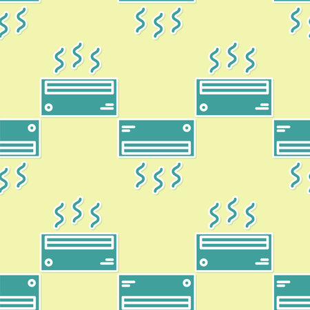 Green Air conditioner icon isolated seamless pattern on yellow background. Split system air conditioning. Cool and cold climate control system. Vector Illustrationのイラスト素材