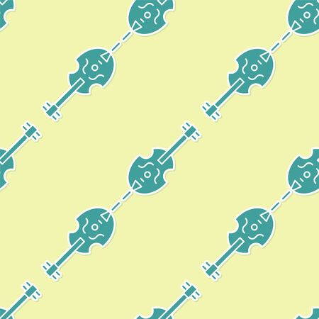 Green Violin icon isolated seamless pattern on yellow background. Musical instrument. Vector Illustrationのイラスト素材