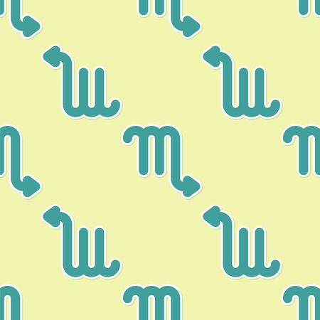 Green Scorpio zodiac sign icon isolated seamless pattern on yellow background. Astrological horoscope collection. Vector Illustrationのイラスト素材