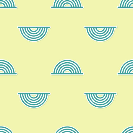 Green Rainbow with clouds icon isolated seamless pattern on yellow background. Vector Illustrationのイラスト素材