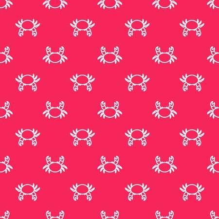 White line Crab icon isolated seamless pattern on red background. Vector Illustrationのイラスト素材