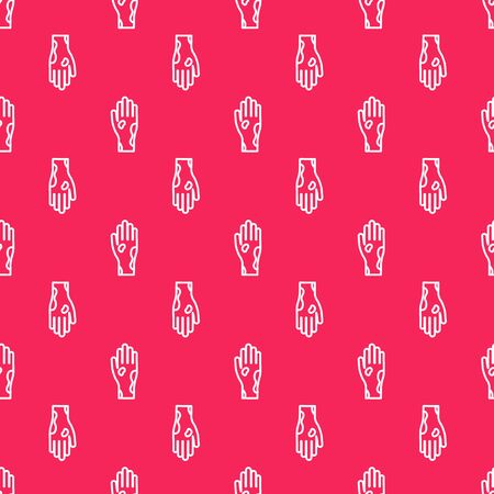 White line Hand with psoriasis or eczema icon isolated seamless pattern on red background. Concept of human skin response to allergen or chronic body problem. Vector Illustrationのイラスト素材