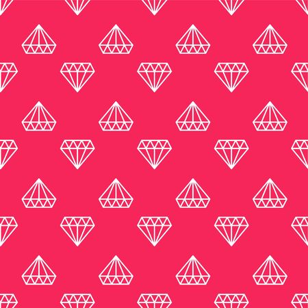 White line Diamond icon isolated seamless pattern on red background. Jewelry symbol. Gem stone. Vector Illustrationのイラスト素材
