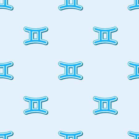 Blue line Gemini zodiac sign icon isolated seamless pattern on grey background. Astrological horoscope collection. Vector Illustrationのイラスト素材